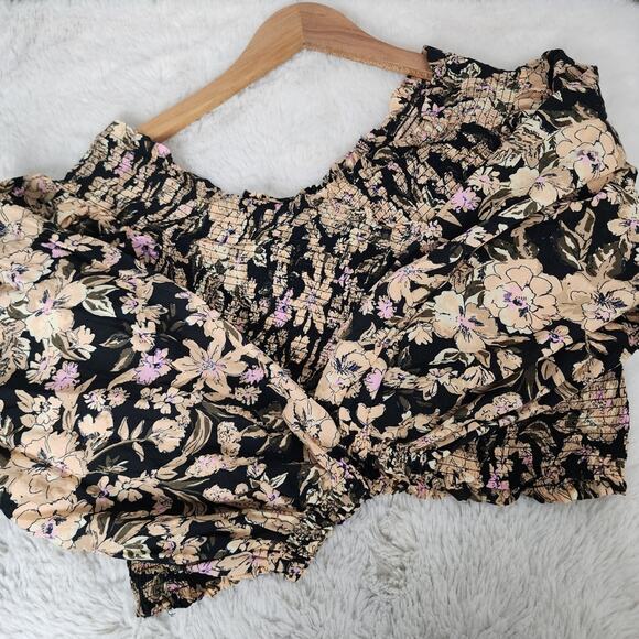 Free People East To West Smocked Floral Off-Shoulder Long Sleeve Top - Picture 8 of 14